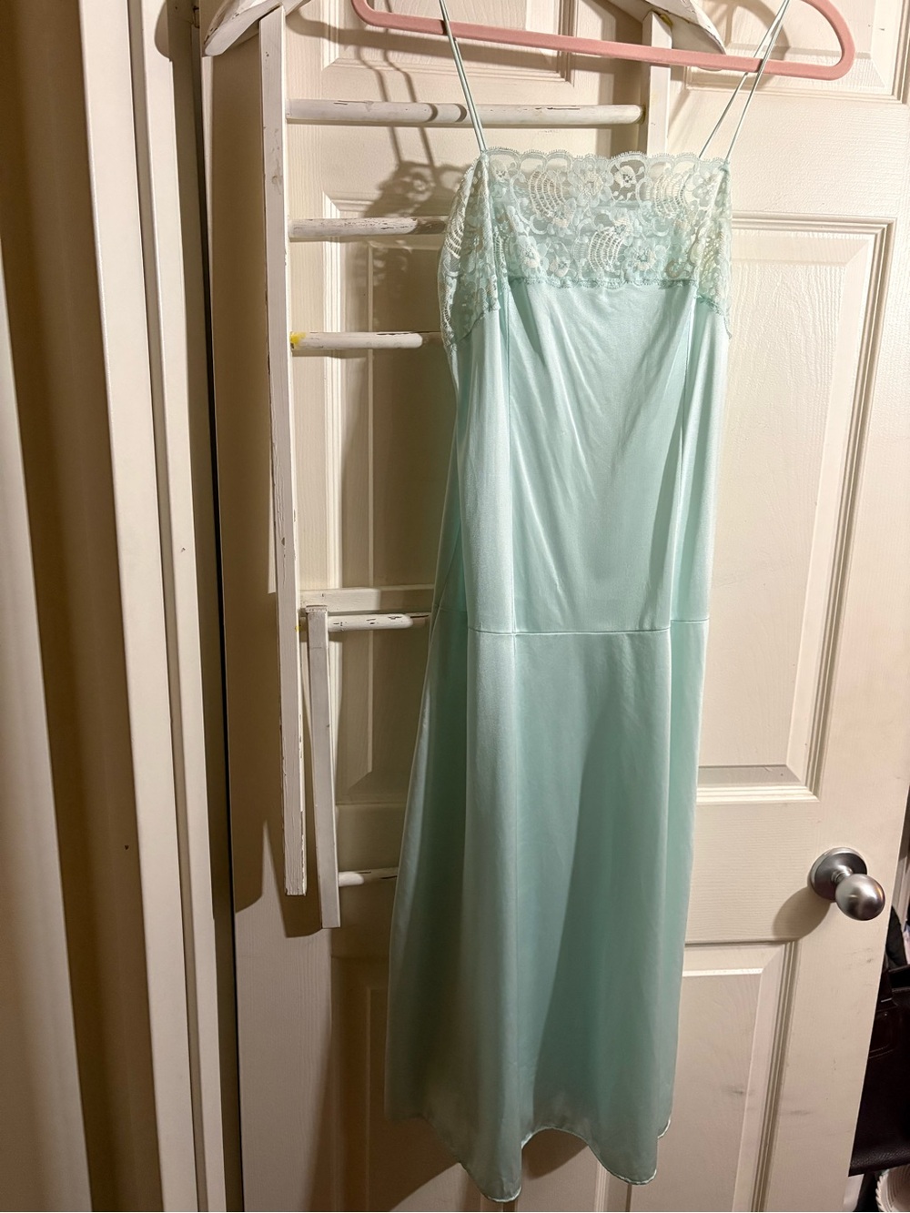 Light Aqua Lace-Trim Maxi Slip- Women